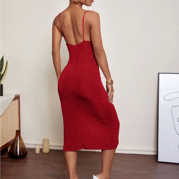 XS (Size 2) BAE Solid Split Hem RED Cami Bodycon Dress - Picture 2 of 5